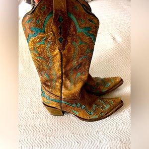Corral Cowboy Boots Brown/Teal Distressed Size 8.5